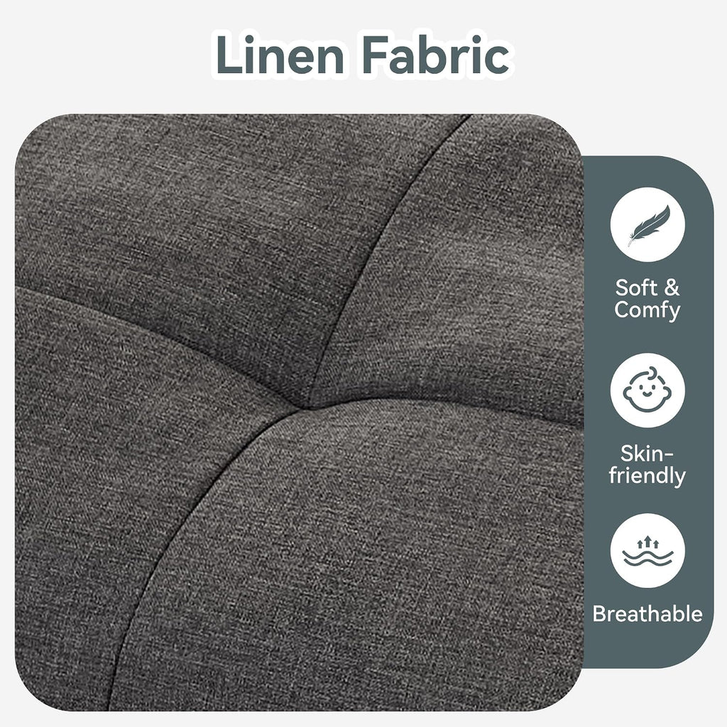 Vyfipt Convertible Futon Sofa Bed, Grey Linen Futon Couch with Adjustable Backrest & Armrests, Folding Small Recliner Sleeper Sofa Bed for Living Room, Apartment, Office