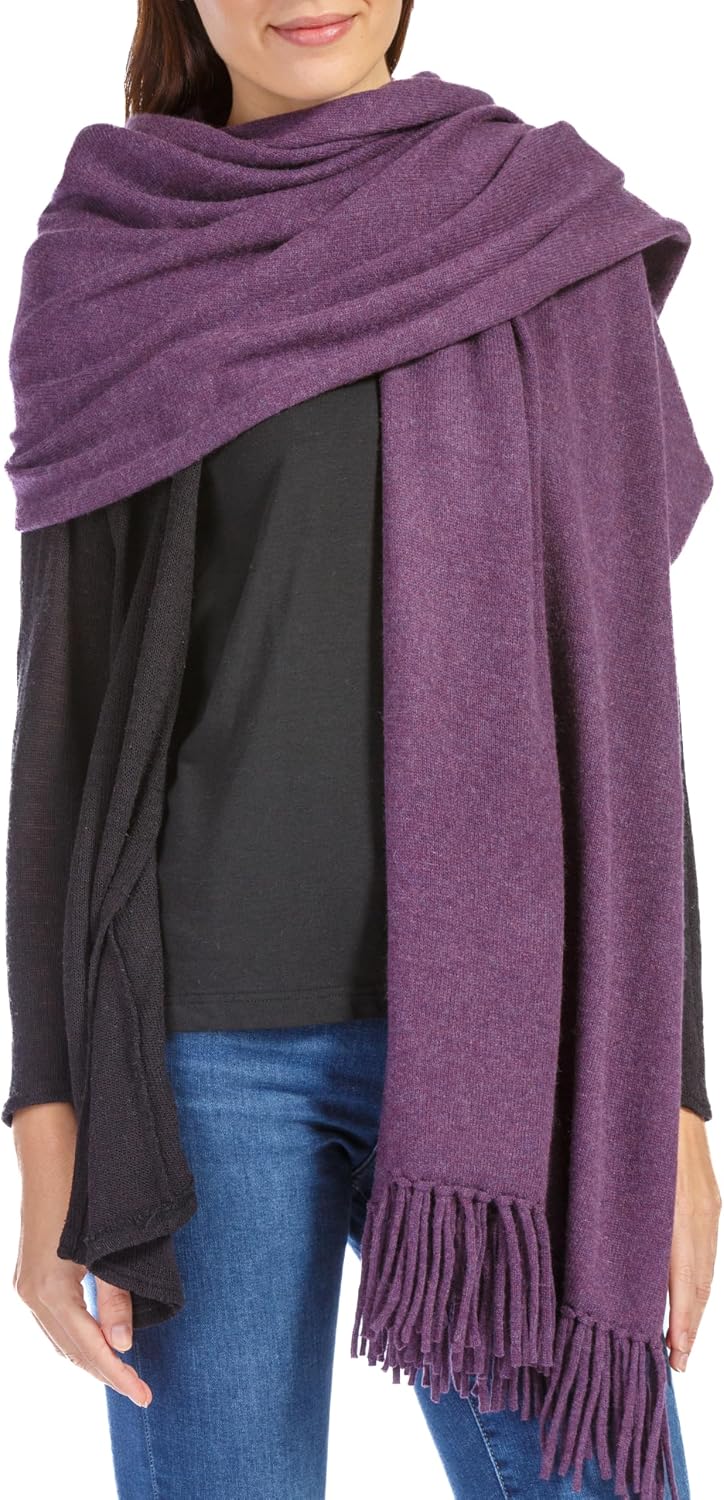 Fishers Finery Women's 100% Cashmere Knit Shawl Wrap with Fringe | Oversized 78' long by 28' wide