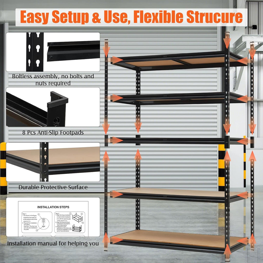 Garvee 5-Tier Garage Shelving Units,60x24x72 in Metal Heavy Duty Adjustable Storage Shelves,Loads 3000 LBS,Garage Storage Shelving, Metal Storage Utility Racks Shelf Unit