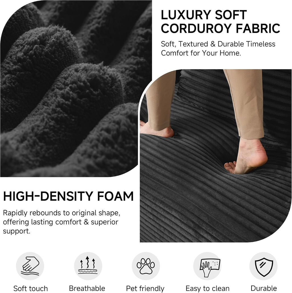 79' Sofa Bed, Deep Seat 32' Sleeper Sofa, 5-in-1 Convertible Sofa Bed, Boneless Couch in a Box, Corduroy Floor Futon with Thickened backrest and Headrest Pillows, Side Pockets, Black