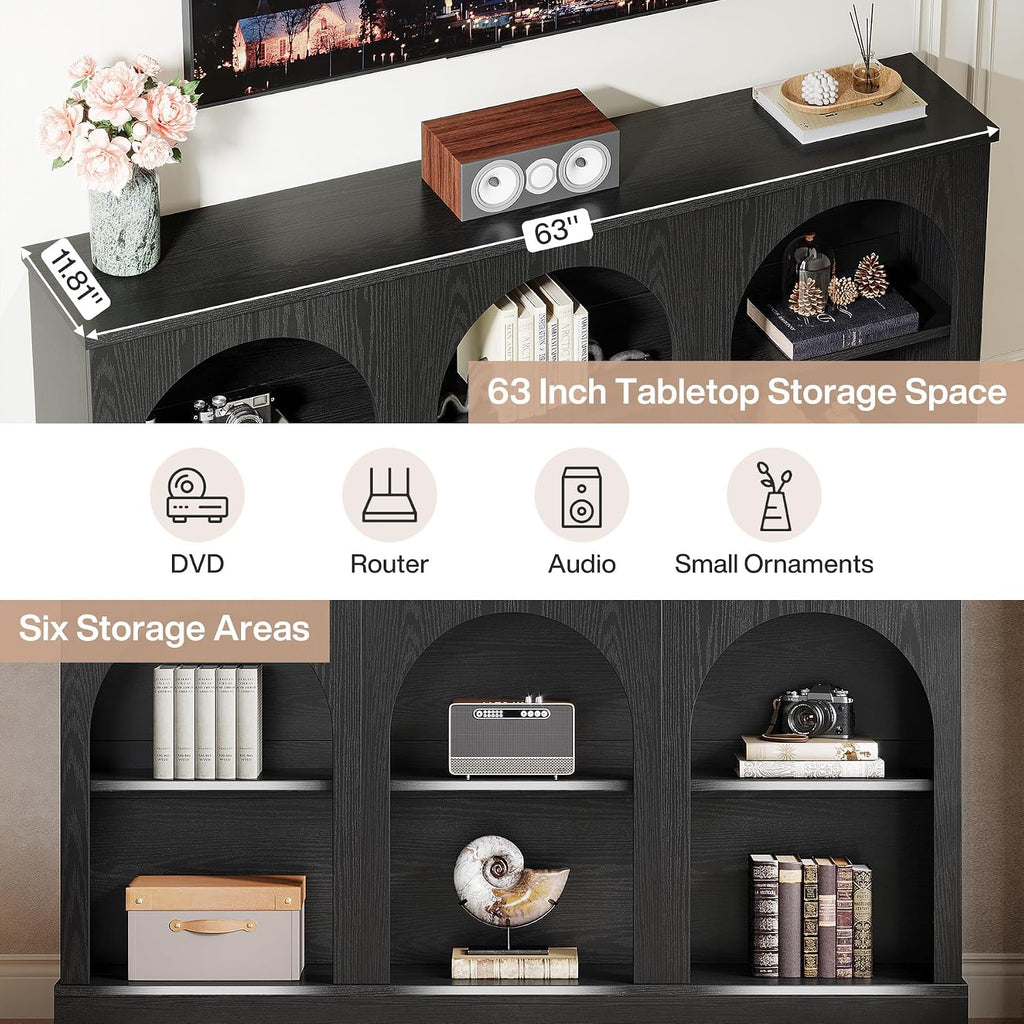 Tribesigns TV Stand for 55/60/65 Inch TV, Farmhouse Entertainment Center with Storage Cabinets, Modern Media Television Console Table for Living Room Bedroom, Black