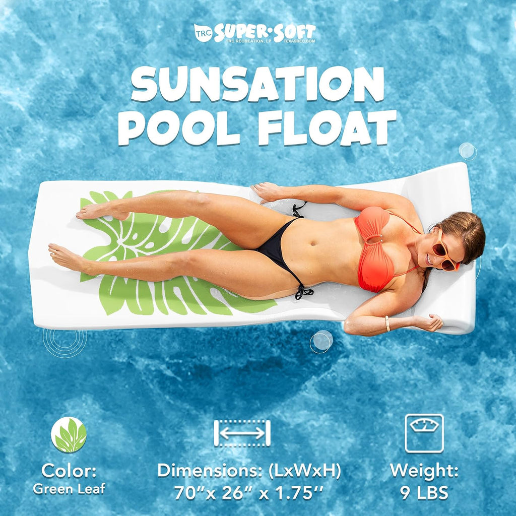 TRC Recreation Sunsation Thick Foam Pool Float Lounger w/Headrest for Lounging & Sunbathing in Swimming Pools, Beaches & Lakes
