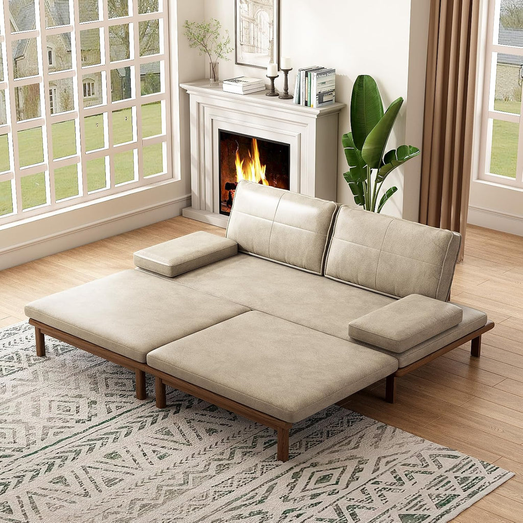 Lartis 78.7' Sofa Bed, Sleeper Pull Out Couch, Modern Couch Convertible Modern Futon for Living Room/Apartment/Bedroom, Modular Design Sofa,Full Solid Wood Frame（Beige,Tech Cloth）