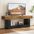 LITTLE TREE 63 Inches Long TV Stand for TVs Up to 70 Inches, Modern Television Stand for Living Room, Entertainment Center with U-Shaped Pedestal & Open Storage Shelf, Media TV Console, Brown & Black
