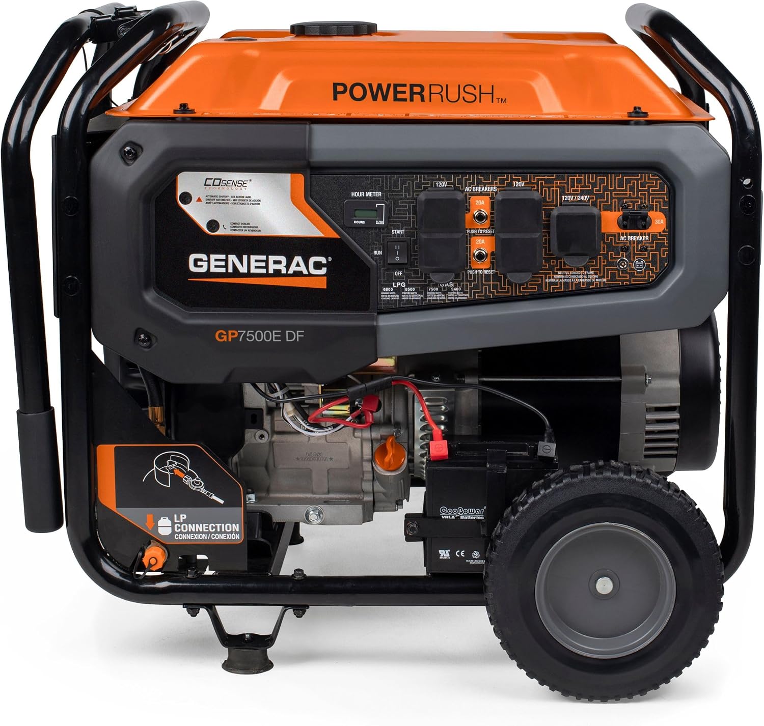 Generac 9,400 Starting Watt Dual Fuel Portable Generator - Electric Start - Gas or Propane Powered - Home Backup or Jobsite - Quiet, Long Runtime, Emergency Power - 49-State Compliant