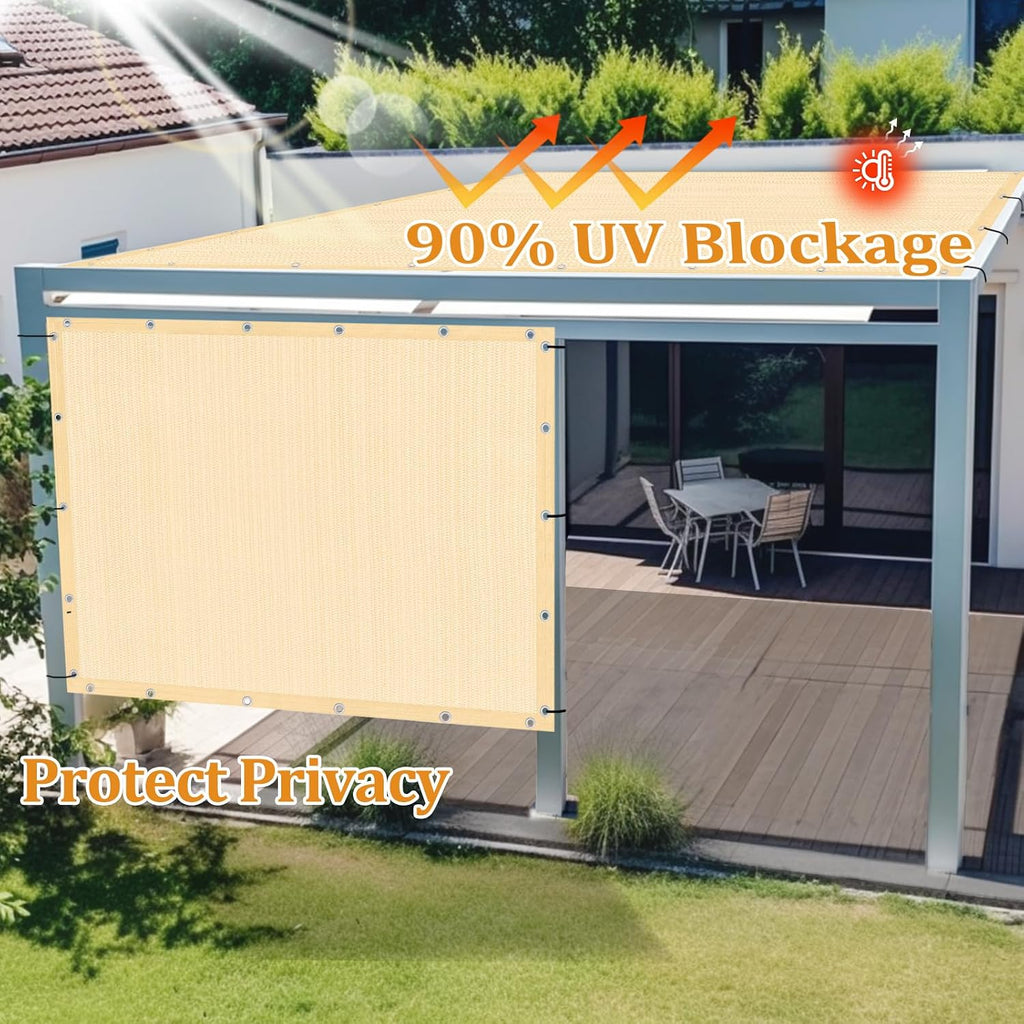 Shade&Beyond Customized Size 14' X 14' Shade Cloth with Grommets, 90% UV Protection UV Protection Mesh Tarp Sun Screens for Patio GN04, Wheat