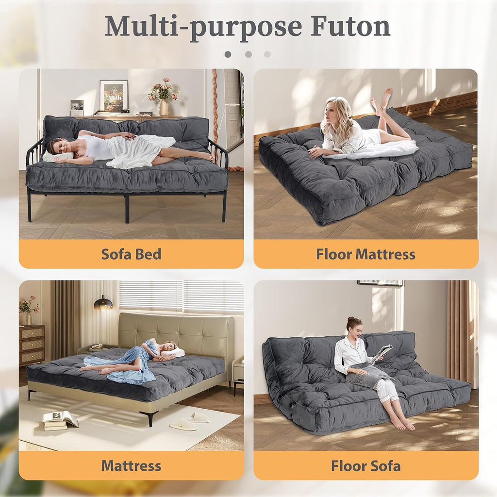8' Futon Mattress Full Size, Extra Thick Foldable Futon Sofa Bed Couch, Shredded Foam Filling Floor Mattress for Adults with No Assembly Needed, Frame Not Included - Dark Grey