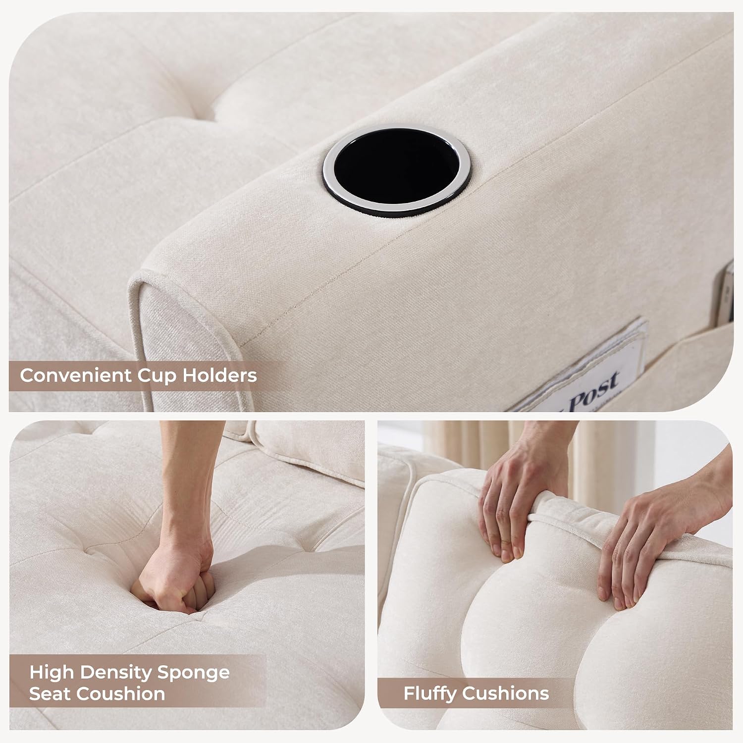 Convertible Sofa Bed, Pull Out Loveseat Sleeper Couch,Linen Fabric 2 in 1 Folding Couch Bed, Fold Out Floor Futon Couches with Cup Holder for Living Room, Bedroom,Small Space, Beige