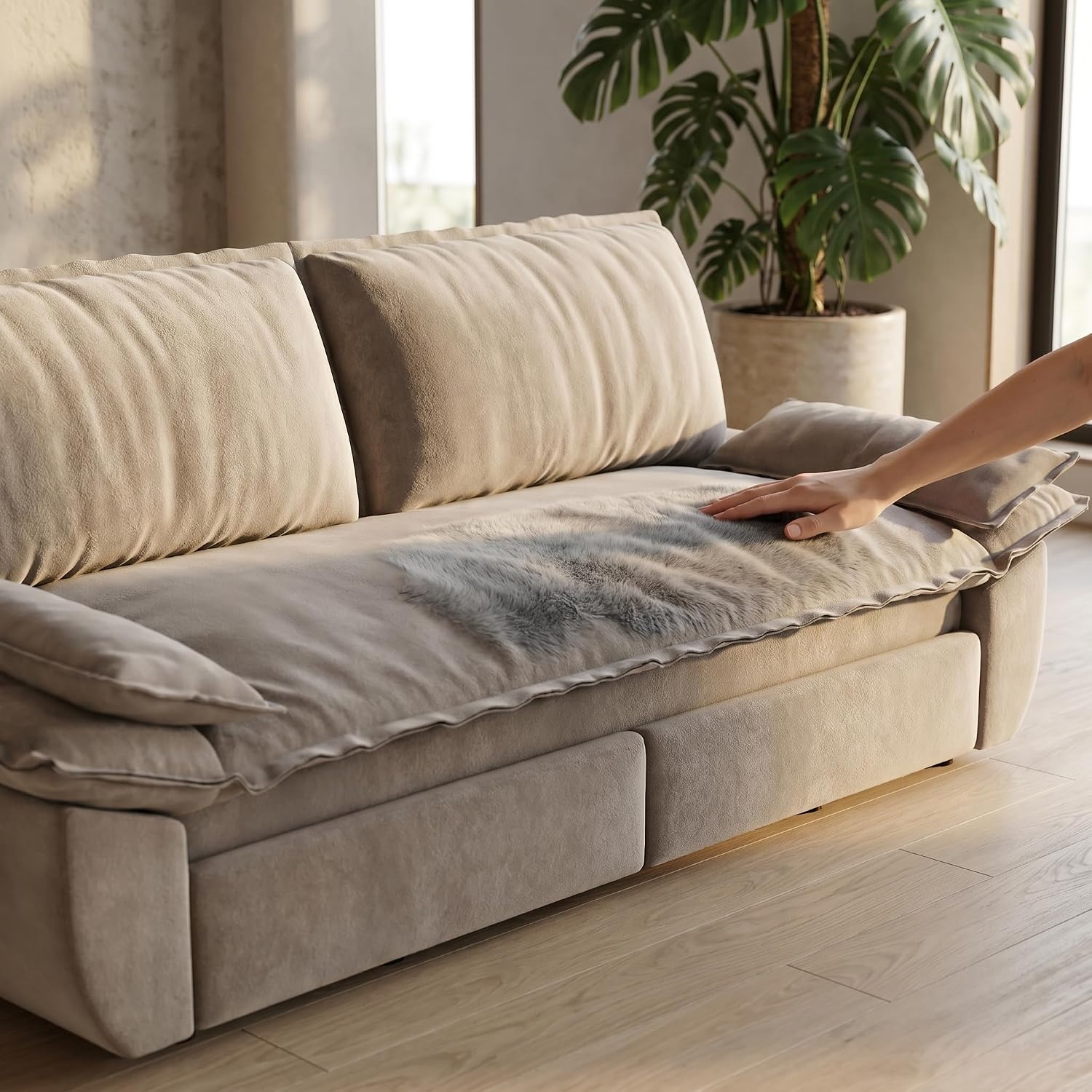 73.2' Sofa Bed Queen, 3-in-1 Pull Out Sofa Bed with Pillow Armrest, Modern Velvet Convertible Sleeper Futon Sofa for Living Room Small Space, Apartment, Bedroom, Grey