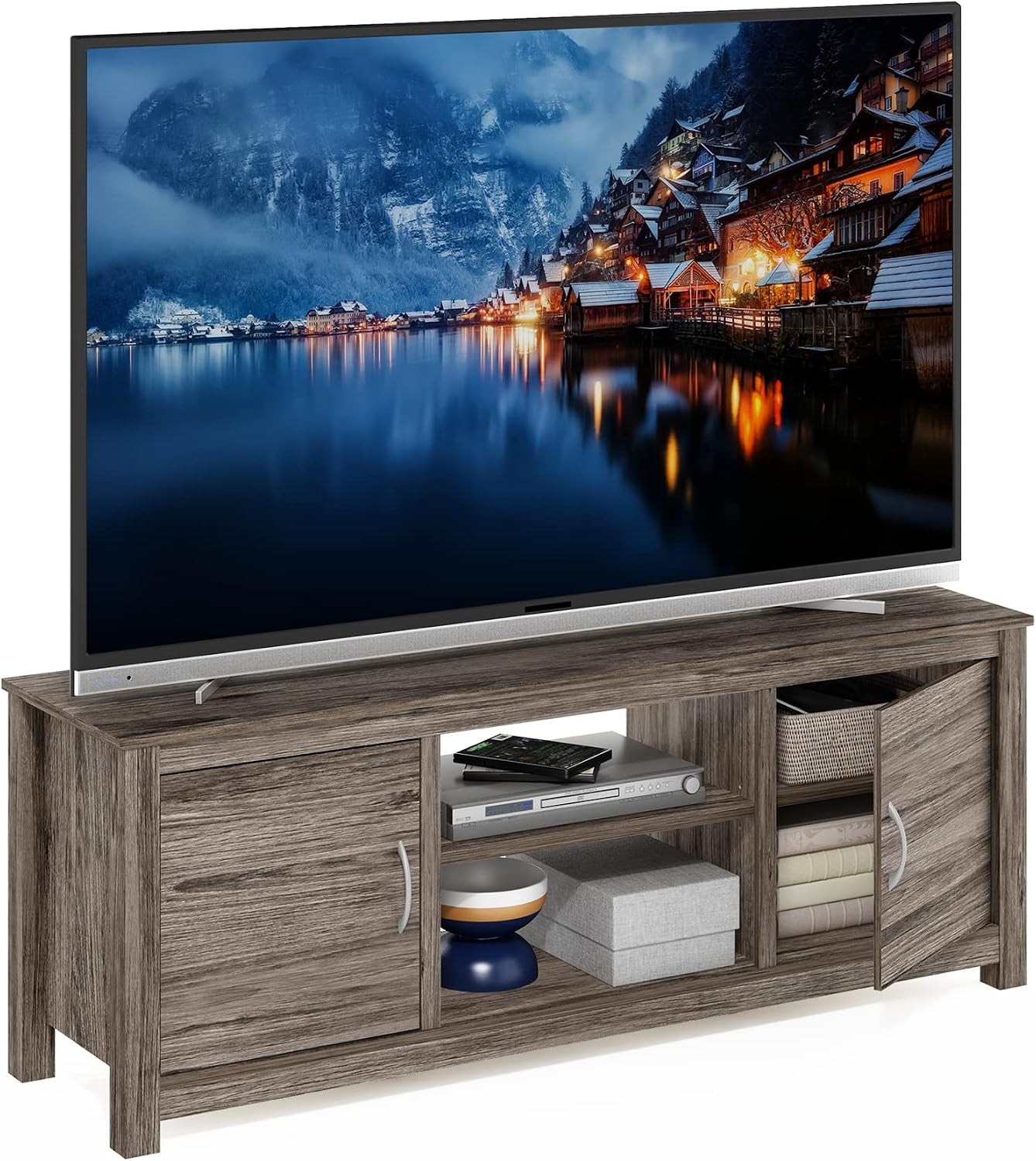 Furinno Classic Stand with Storage for TV up to 65 Inch, Rustic Oak, Large