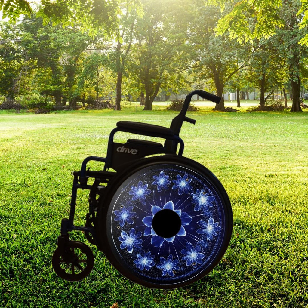 Wheelchair Memorial Day Wheel Covers for Boys, Smart Covers | Designer Wheelchair Accessories | Easy Install/Remove, Lightweight, Waterproof (Blue Floret)
