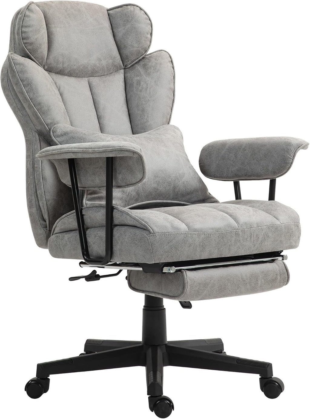 Executive Office Chair, 400LBS Big and Tall Office Chair with Foot Rest, Microfiber,with Lumbar Support, Reclining Function and Wide Seat, Gray