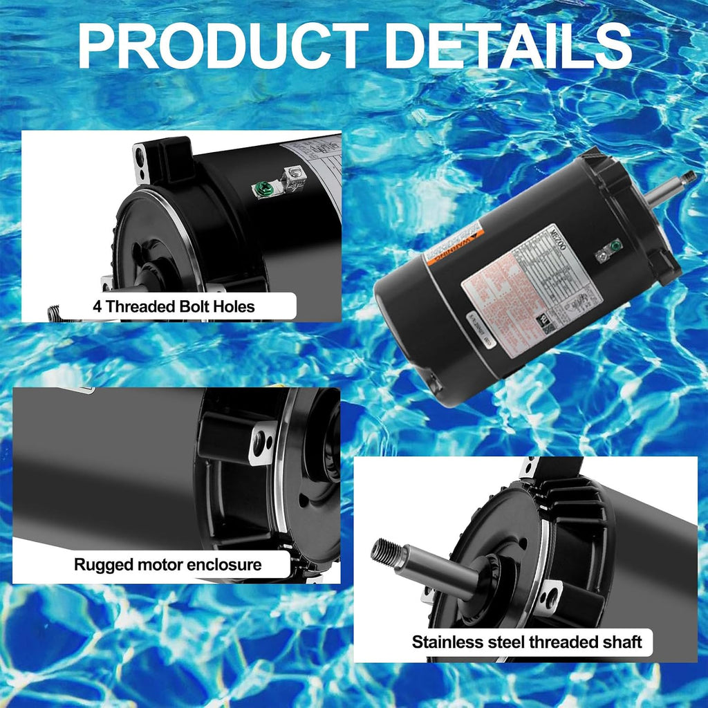 UST1102 1HP Swimming Pool Pump Motor Replacement for Hayward Super,115/230V,Max Flow,Northstar & Ja-cuzzi Magnum Pump,SP2607X10 ST1102 1.0 Horsepower Single Speed Round Flange Pool Motor
