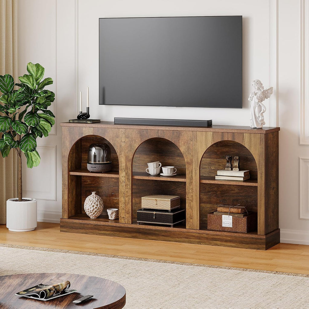 Tribesigns TV Consoles for Living Room, Television Stand for 55/60/65 Inch TV, Farmhouse Media Entertainment Center Stand with Storage Cabinets, Rustic Brown