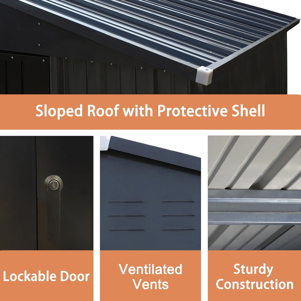 Yardenaler 10x12 FT Metal Storage Shed for Outdoors, Garden Tool Shed Kit with Doors and Lock, Waterproof Patio Utility Tool Shed for Backyard and Garden, Gray