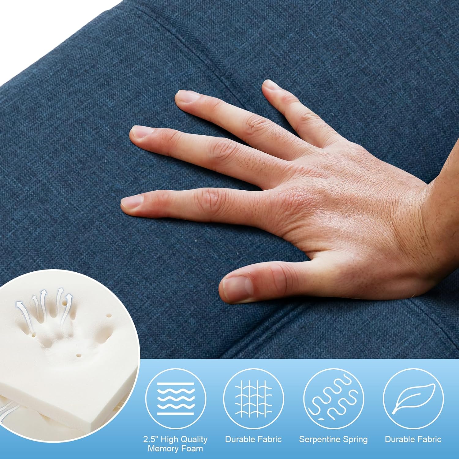 MUUEGM Futon Sofa Bed Couch Sofa, Memory Foam Futon Sleeper Sofa Loveseat Convertible Couch Bed for Small Compact Spaces, Apartment, Blue.