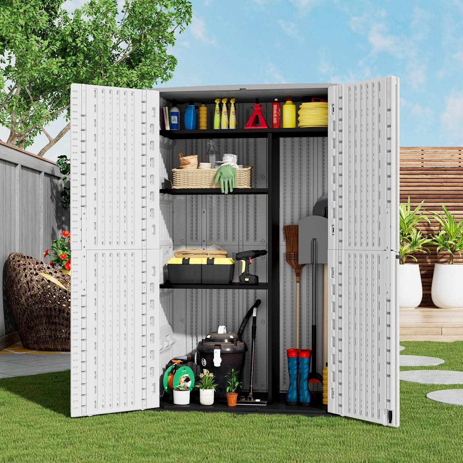 ZZM Metal Storage Sheds Shelf Set only Shelf for Storage Tools W/O Sheds Cabinet (Black)