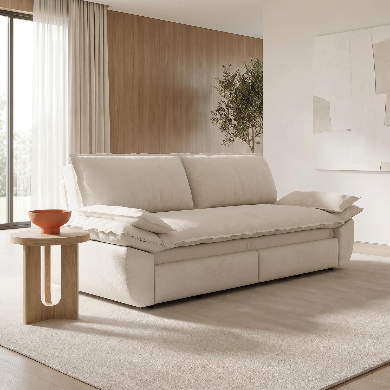 73.2' Sofa Bed Queen, 3-in-1 Pull Out Sofa Bed with Pillow Armrest, Modern Velvet Convertible Sleeper Futon Sofa for Living Room Small Space, Apartment, Bedroom, White
