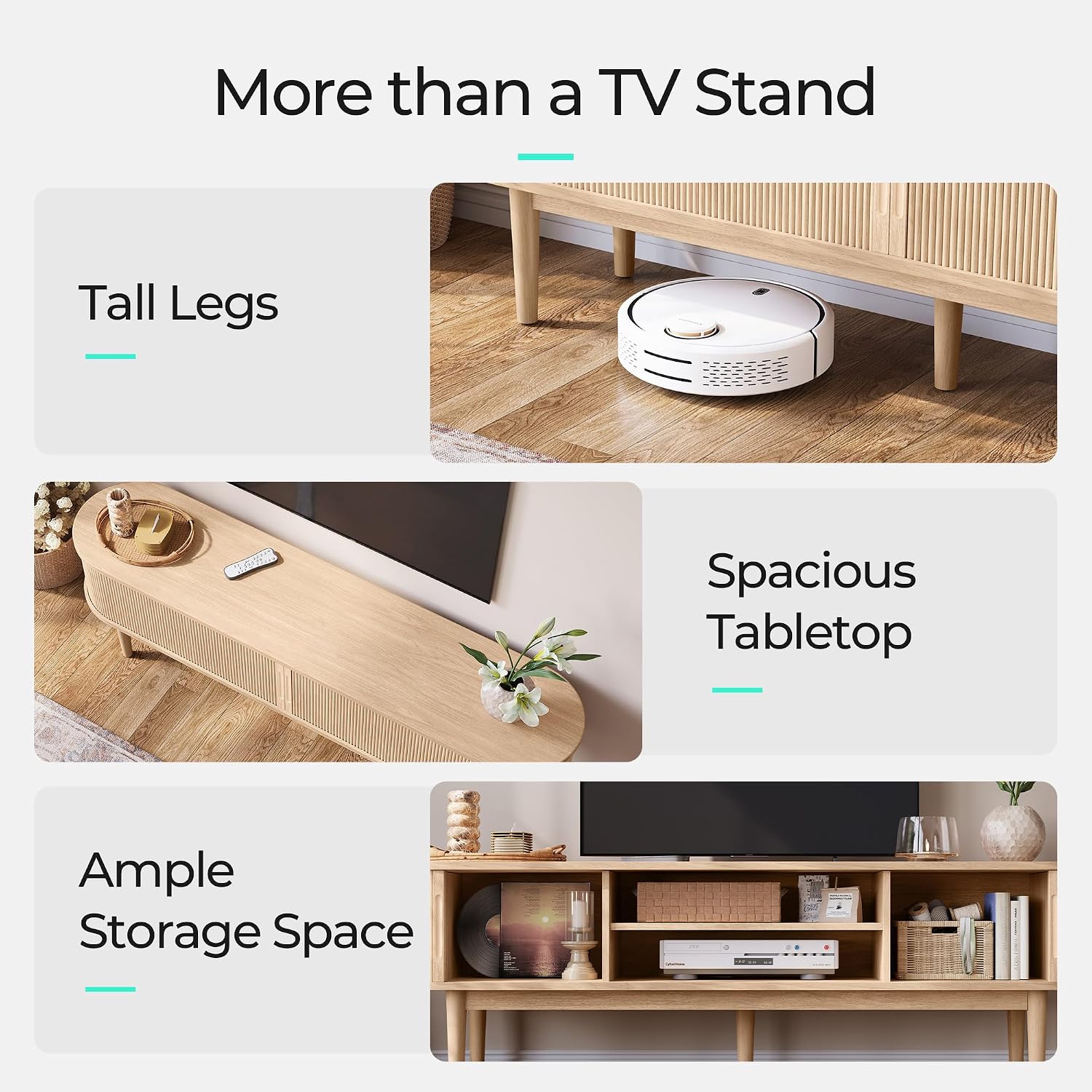 LINSY HOME 70' Fluted TV Stand for TVs up to 80 Inch, Mid Century Modern Entertainment Center with Storage Cabinet and Sliding Doors, Farmhouse Wood Media TV Console for Living Room, Bedroom, Oak