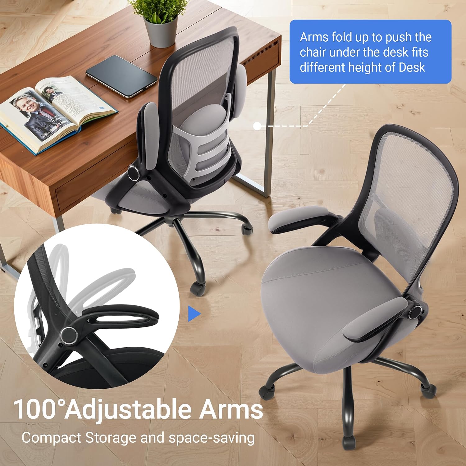 HYLONE 400lbs Heavy Duty Office Chair, 5' Thickened Seat Ergonomic Desk Chair with Adjustable Armrests, Home Office Computer Chairs for Long Hours Mesh Executive Chair(Dark Grey)