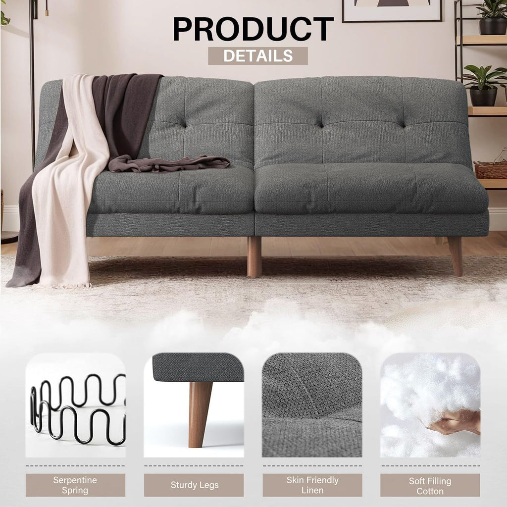 Homall Futon Couch, Modern Futon Sofa Bed with Adjustable Backrest, Convertible Sleeper Sofa Bed for Small Apartments, Loveseat, Office (Fabric, Grey)