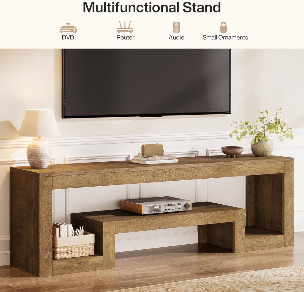 Tribesigns 63-Inch TV Stand for 55/60/65/75-Inch TVs, Farmhouse Entertainment Center with Open Storage Shelves, Wood Television Console for Living Room, Bedroom, Wood