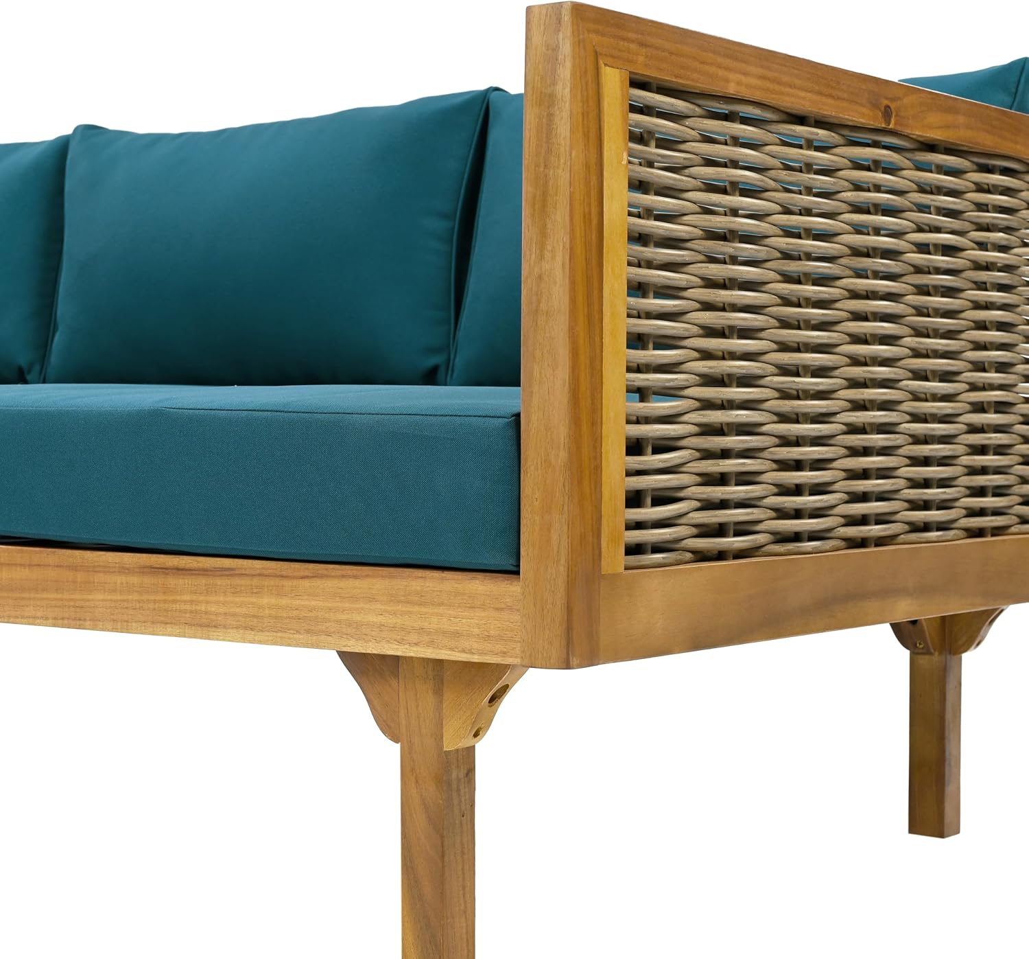 Merax 67.5' Outdoor Patio Daybed 3 Seater Sofa Bed,Acacia Wood Frame with Rattan Arm,Cushion & Pillow for Courtyard