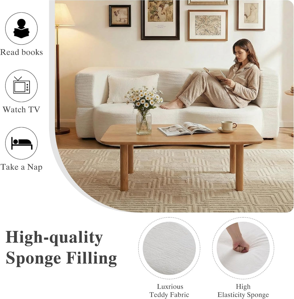 2-in-1 Convertible Sofa,78 Inch Folding Sofa Bed Pull Out Sofa with 2 Pilow Lazy Sofa, Teddy Loveseat Sleeper Floor Sofa for Apartment Children's Room Bedroom Living Room (Teddy, Beige)