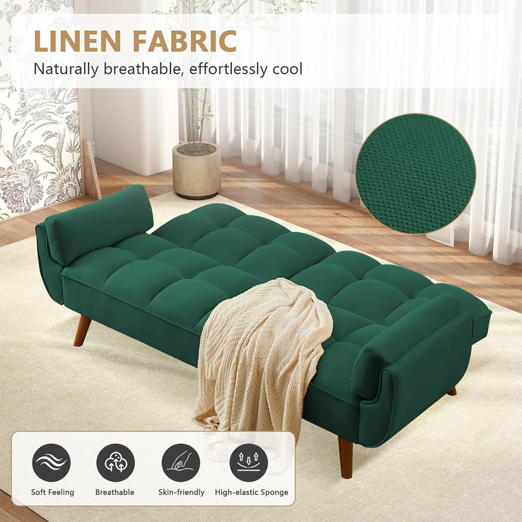 75' Convertible Futon Sofa Bed, Sleeper Couch Bed with Adjustable Backrest, Small Couches for Small Spaces, Living Room, Bedroom and Office (Green)