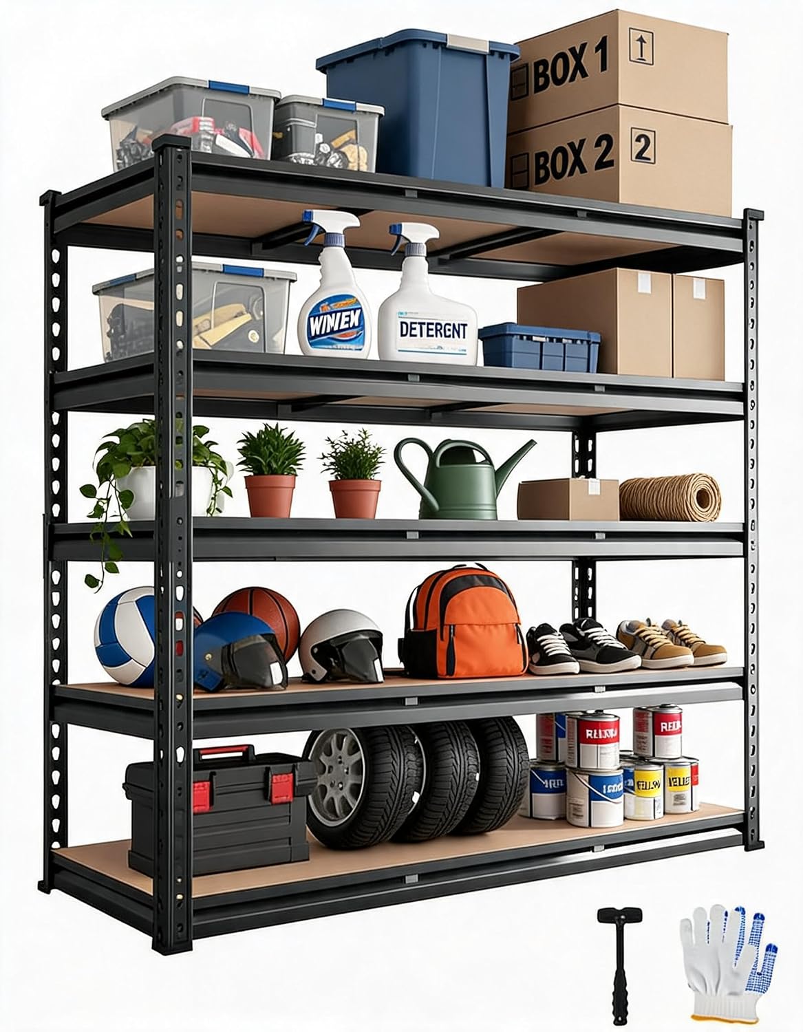 Garvee 5-Tier Garage Shelving Units,60x24x72 in Metal Heavy Duty Adjustable Storage Shelves,Loads 3000 LBS,Garage Storage Shelving, Metal Storage Utility Racks Shelf Unit