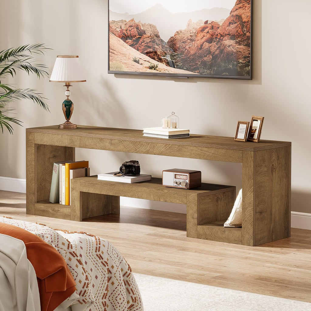 Tribesigns 63-Inch TV Stand for 55/60/65/75-Inch TVs, Farmhouse Entertainment Center with Open Storage Shelves, Wood Television Console for Living Room, Bedroom, Wood