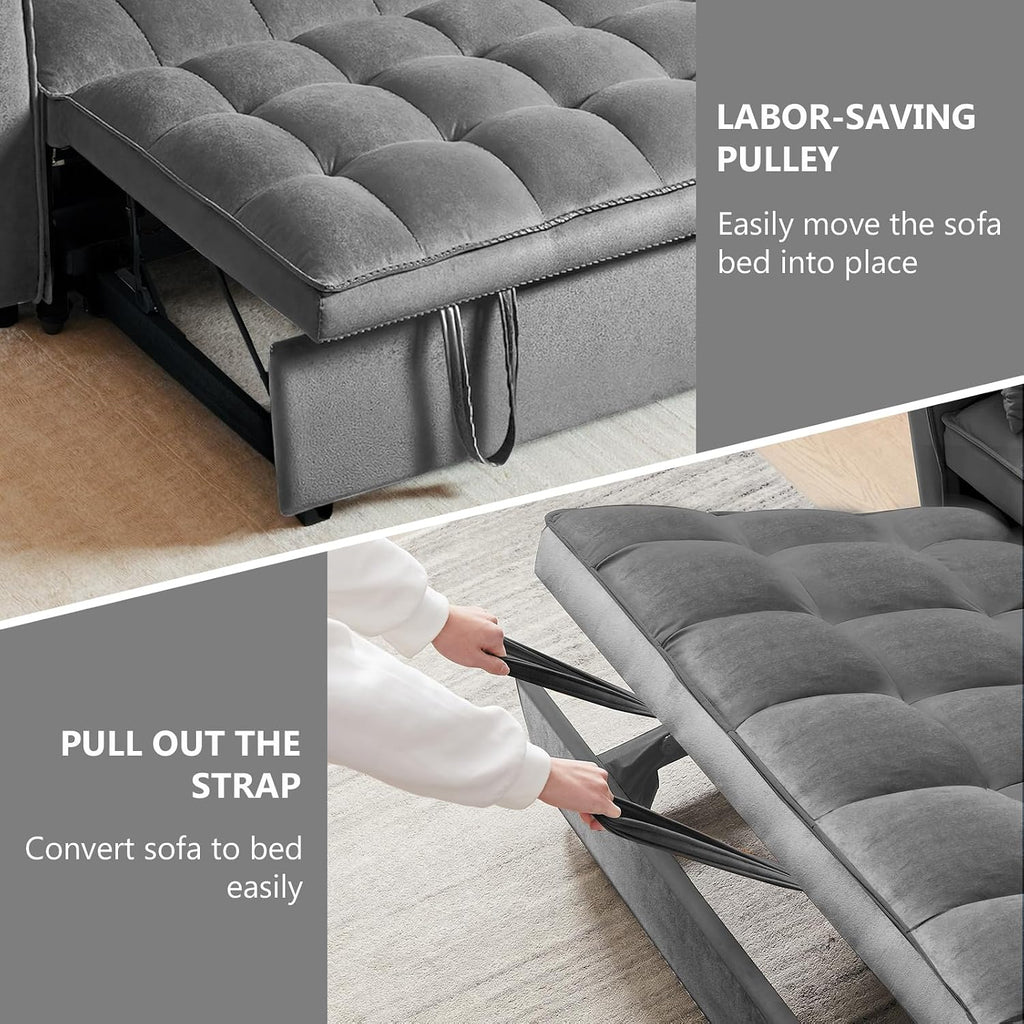 Skepphlay 3 in 1 Sleeper Sofa Bed, Pull Out Couch, Convertible Futon Loveseat with krest, Dinotefuran Living Room Chaise Lounr Home Apartment Office, Dark Grey