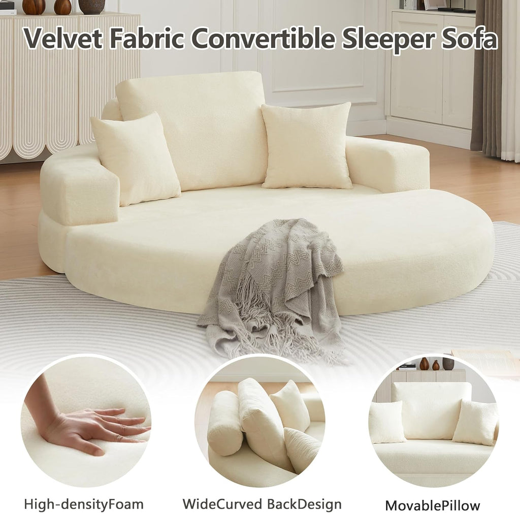71' Boneless Couch Sofa Bed Oversized Round Couch 2-in-1 Foldable Floor Loveseat Sofa for Living Room and Apartment No Assembly (Beige, 71')