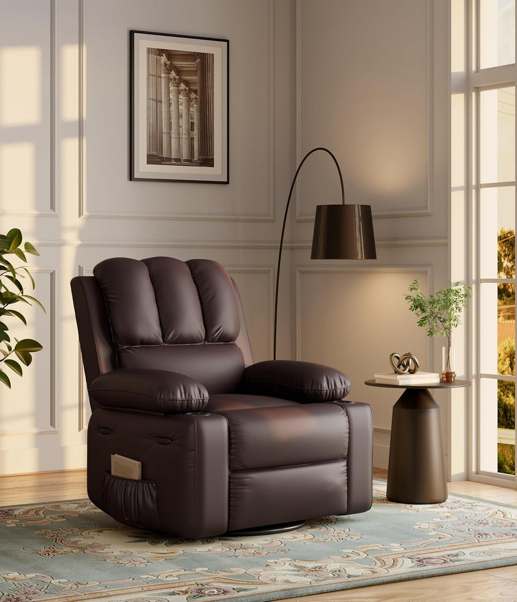 GarveeHome 22 in Rocker Swivel Recliner Chair, Lazy Recliner for Adults, with 1.5X Sponge Filling, Side Pocket, and Cup Holder, for Living Room, Bedroom, and Nursery, Coffee