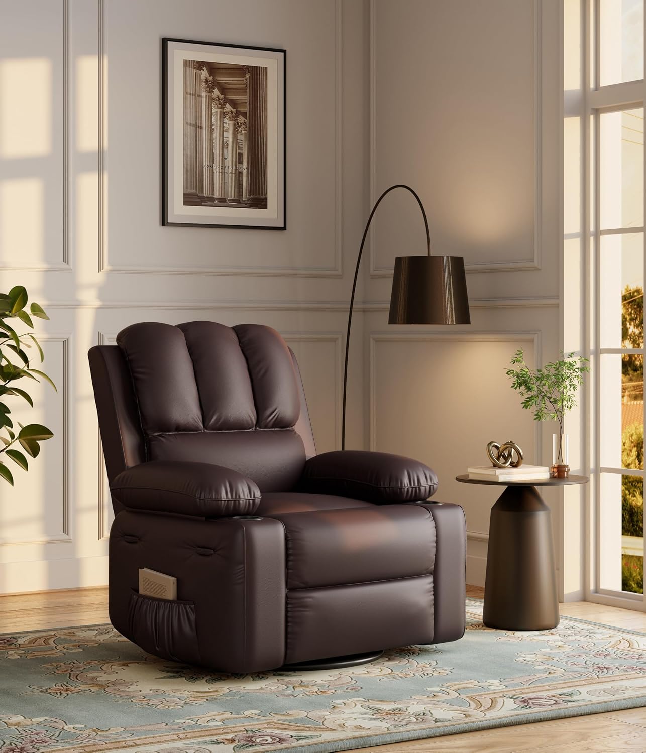 GarveeHome 22 in Rocker Swivel Recliner Chair, Lazy Recliner for Adults, with 1.5X Sponge Filling, Side Pocket, and Cup Holder, for Living Room, Bedroom, and Nursery, Coffee