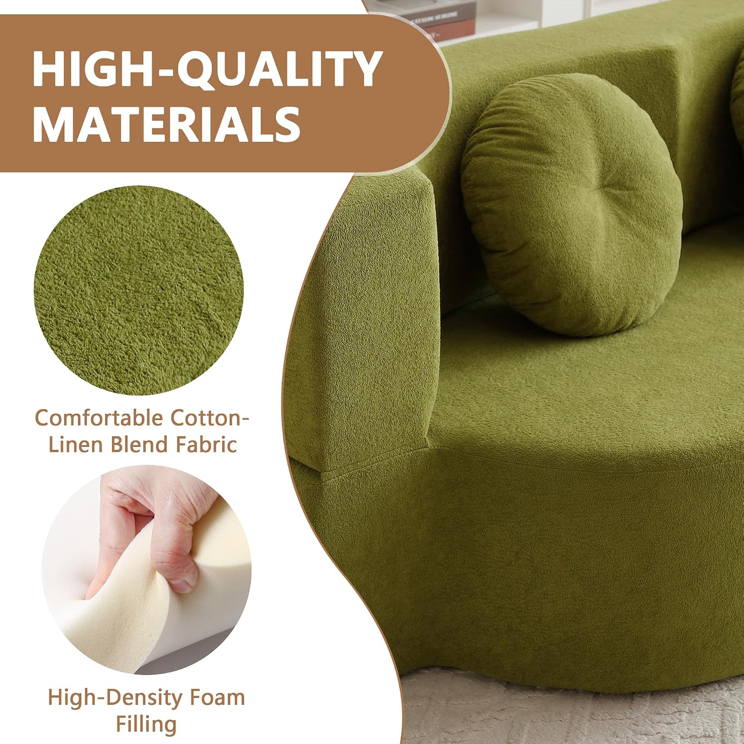 2-in-1 Folding Sofa Bed with Pillow, No Assembly Futon Twin Size Sofa Bed, Breathable Linen-Cotton Convertible Couch Bed for Living Room and Guest Room, 75.5 Inch,Green