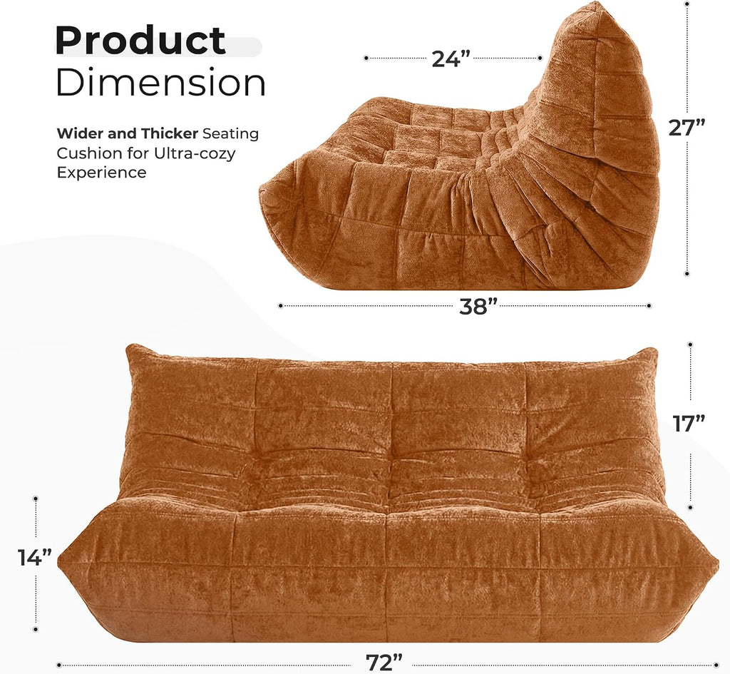 HABUTWAY Bean Bag Chair, Giant Bean Bag Chairs for Adults, 3 Seater Fireside Chair, Lazy Large Floor Bean Bag Sofa for Living Room, Bedroom, Dorm, Office (Brown)