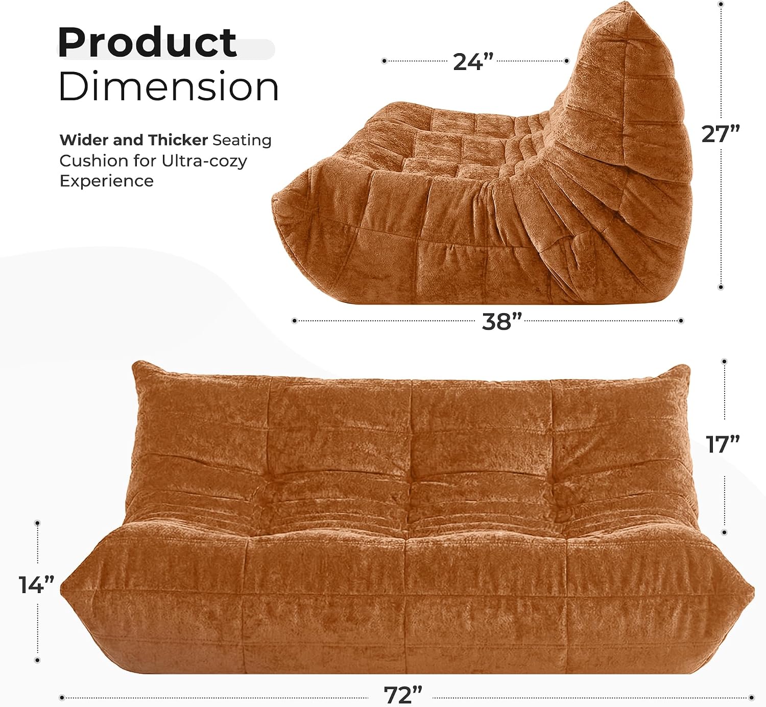 HABUTWAY Bean Bag Chair, Giant Bean Bag Chairs for Adults, 3 Seater Fireside Chair, Lazy Large Floor Bean Bag Sofa for Living Room, Bedroom, Dorm, Office (Brown)