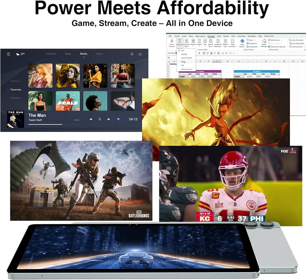 2026 Latest 11 inch Android Tablet, 18GB RAM 128GB ROM, 1TB Expandable, 2K Display, T616 Octa-Core, 13MP+5MP+5MP Camera, 9000mAh Battery, GPS, Face ID, Quad Speakers, Tablet with Keyboard and Pen