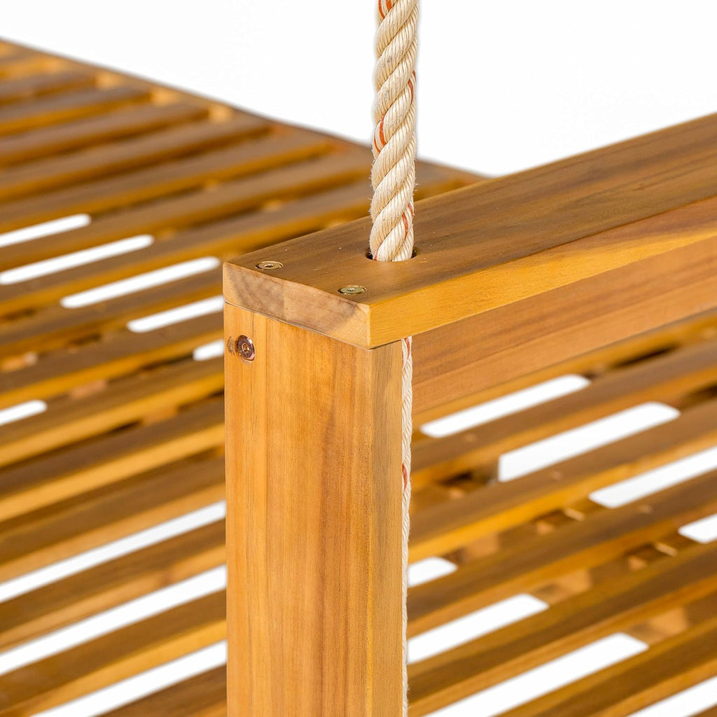 Harper & Bright Designs Patio Wooden Twin Size Porch Swing Daybed Frame, Garden Swing Bench Chair with 4 Hanging Ropes for Backyard,Outdoor,Natural