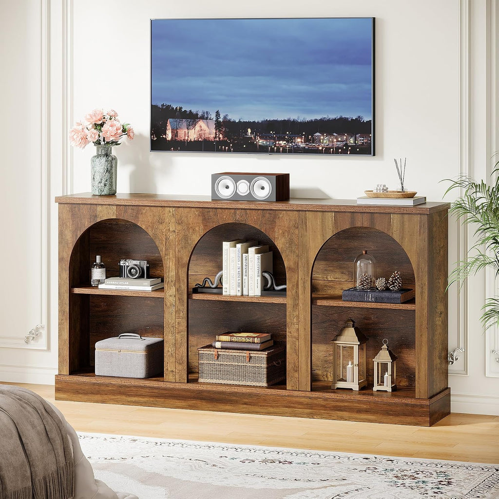Tribesigns TV Consoles for Living Room, Television Stand for 55/60/65 Inch TV, Farmhouse Media Entertainment Center Stand with Storage Cabinets, Rustic Brown