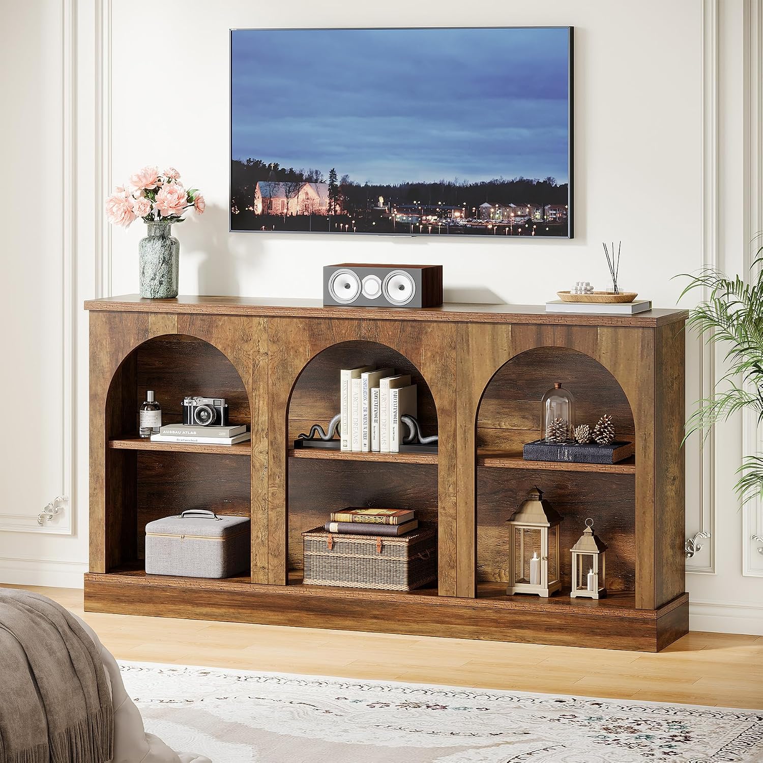 Tribesigns TV Consoles for Living Room, Television Stand for 55/60/65 Inch TV, Farmhouse Media Entertainment Center Stand with Storage Cabinets, Rustic Brown