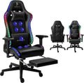 Gaming Chair with Massage and Speakers,Ergonomic Video Gaming Chair with Footrest and Lumbar Support,RGB Racing Gaming Chair, Computer Chair for Adults and Teens, 400lb.,Black
