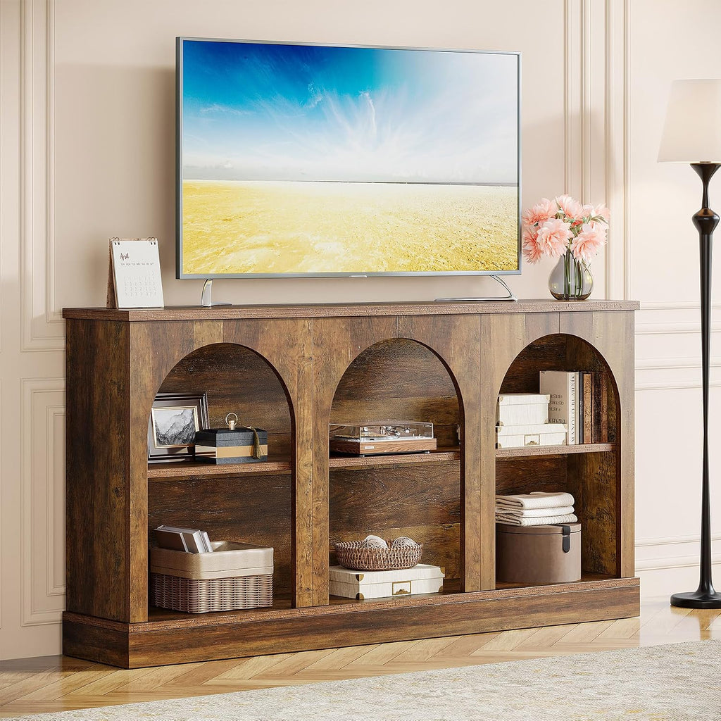 Tribesigns TV Consoles for Living Room, Television Stand for 55/60/65 Inch TV, Farmhouse Media Entertainment Center Stand with Storage Cabinets, Rustic Brown