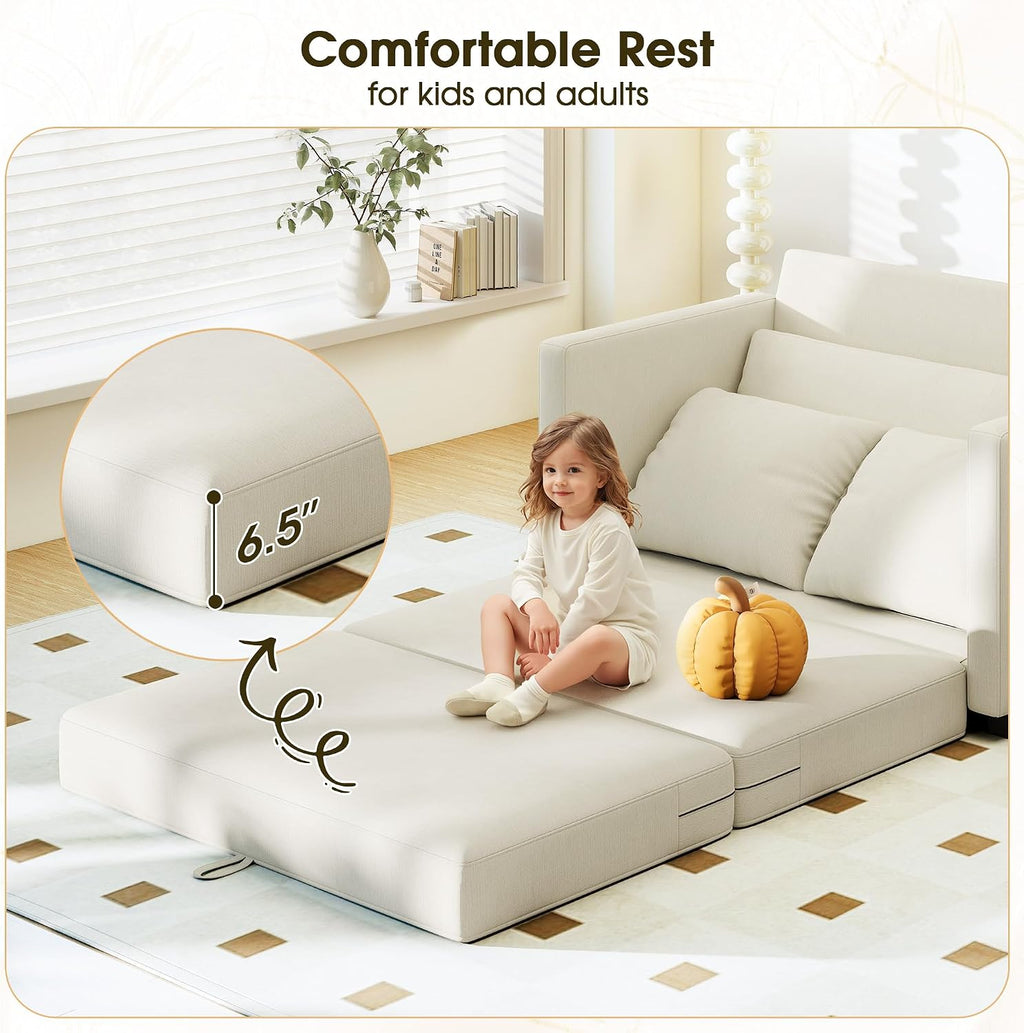 Myroyalsit 51' Convertible Sofa Bed, 2 in1 Folding Sofa Bed, Loveseat Sleeper Sofa for Small Spaces, Fold Out Floor Couch with 2 Pillows for Apartment, Living Room & Guest Room, Beige Chenille Fabric