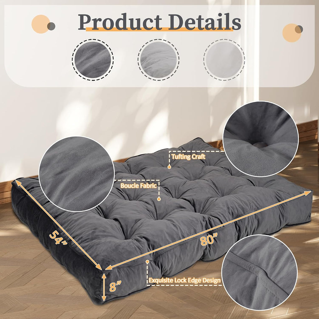 8' Futon Mattress Full Size, Extra Thick Foldable Futon Sofa Bed Couch, Shredded Foam Filling Floor Mattress for Adults with No Assembly Needed, Frame Not Included - Dark Grey
