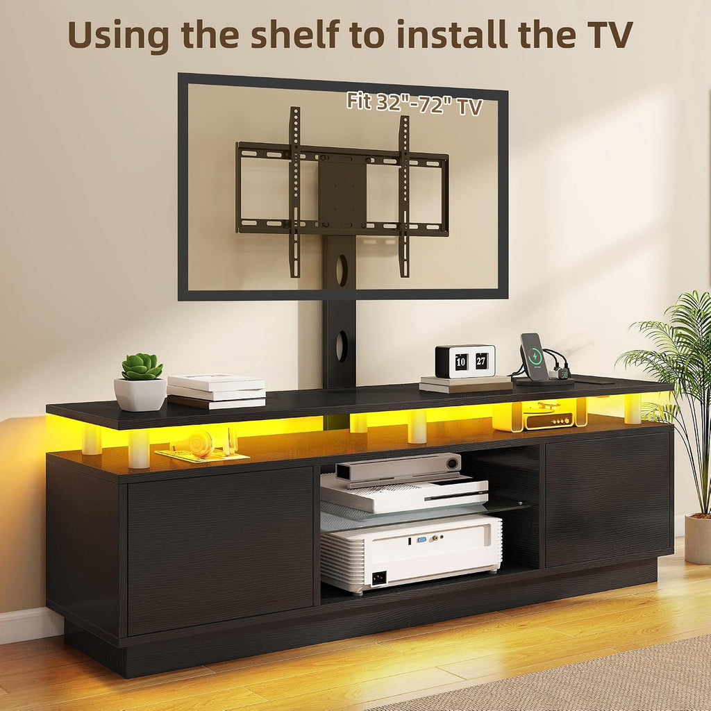 DWVO Black TV Stand for 75/70/65 inch TV with Mount & Power Outlet, Modern LED TV Stands for Living Room, Entertainment Center with Storage, Television Stand, Gaming Media Stand, Black