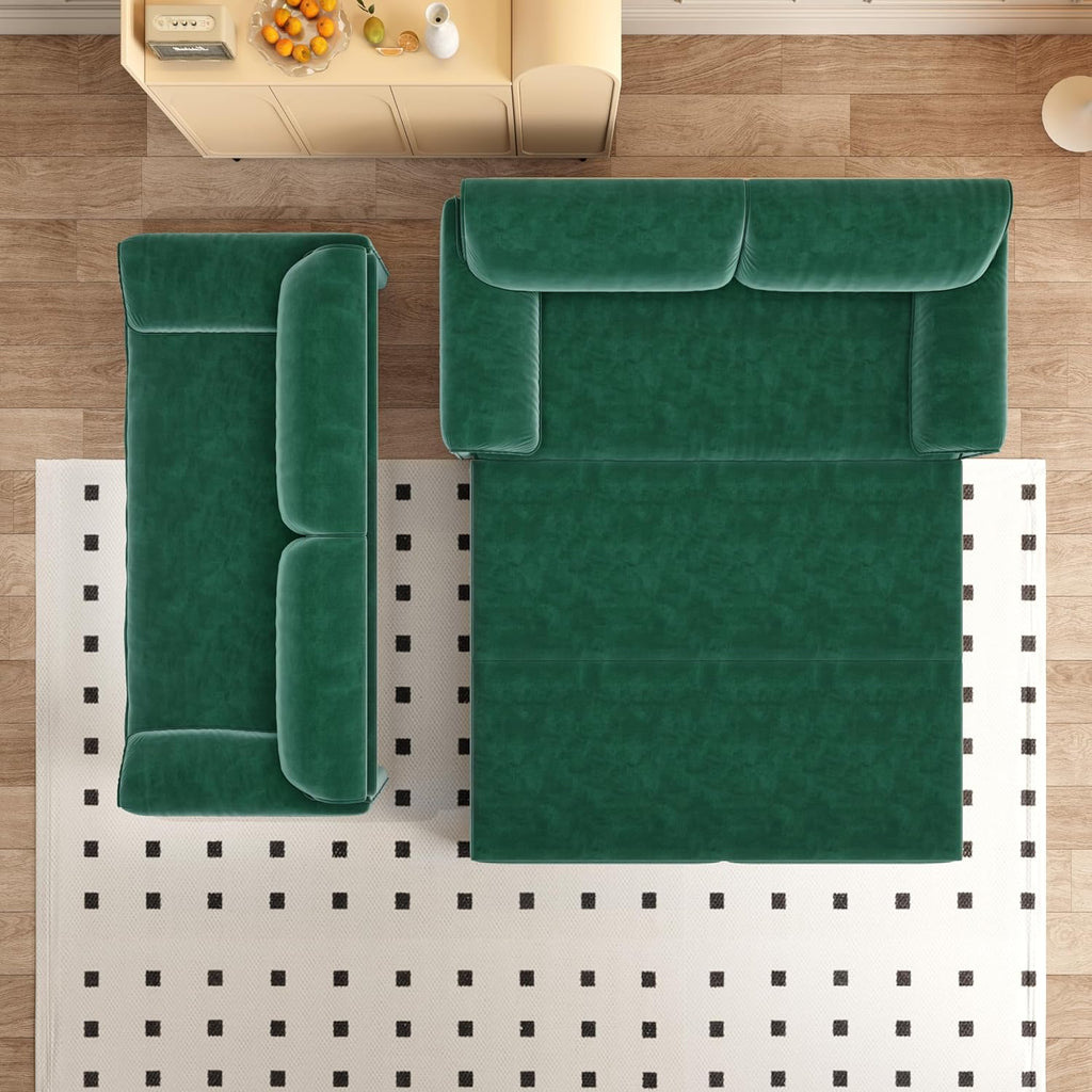 3 in 1 Convertible Queen Sleeper Sofa Bed Comfy Pull Out Futon Couch Bed 66' Modern Velvet Recliner Loveseat Sofa Multi-Functional Green Cloud Couch for Living Room,Apartment,Office (Green 66')