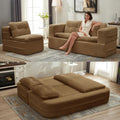 80'' Futon Sofa Bed, King Size Foldable Sleeper Sofa, Corduroy Boneless Loveseat Couch with Chaise Lounge, 3 Pillows, Blanket, Upholstered Sectional Couches for Living Room, Bedroom, Camel