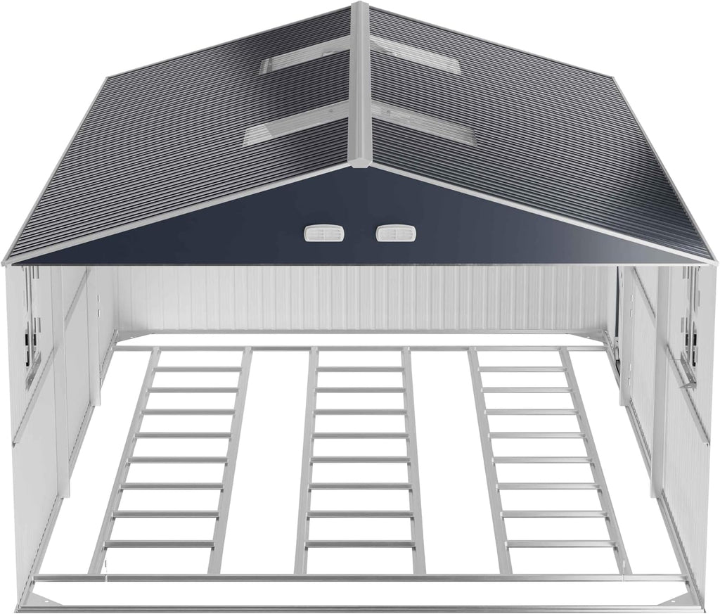 K Knowbody 13x20x8.3 FT Metal Garage Shed with Base Floor Kit, Heavu-Duty Powder-Coated 18-Gauge Steel Frame, 100 PSF Snow & 150 MPH Wind Rated, Skylight Dual-Entry Carport Workshop